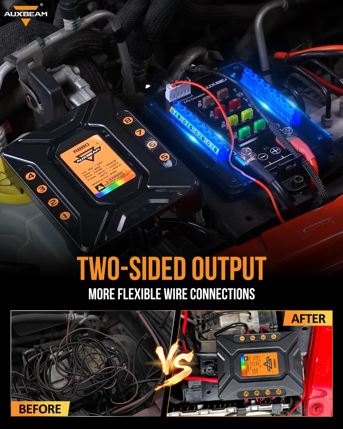 Auxbeam 8 Gang Switch Panel RB80 Toggle Momentary Pulsed RGB Dimmable Switch Panel Multifunction Panel Two Sided Output Marine Switch Panel IP65 Waterproof for Car Boat RV, 2 Years Warranty