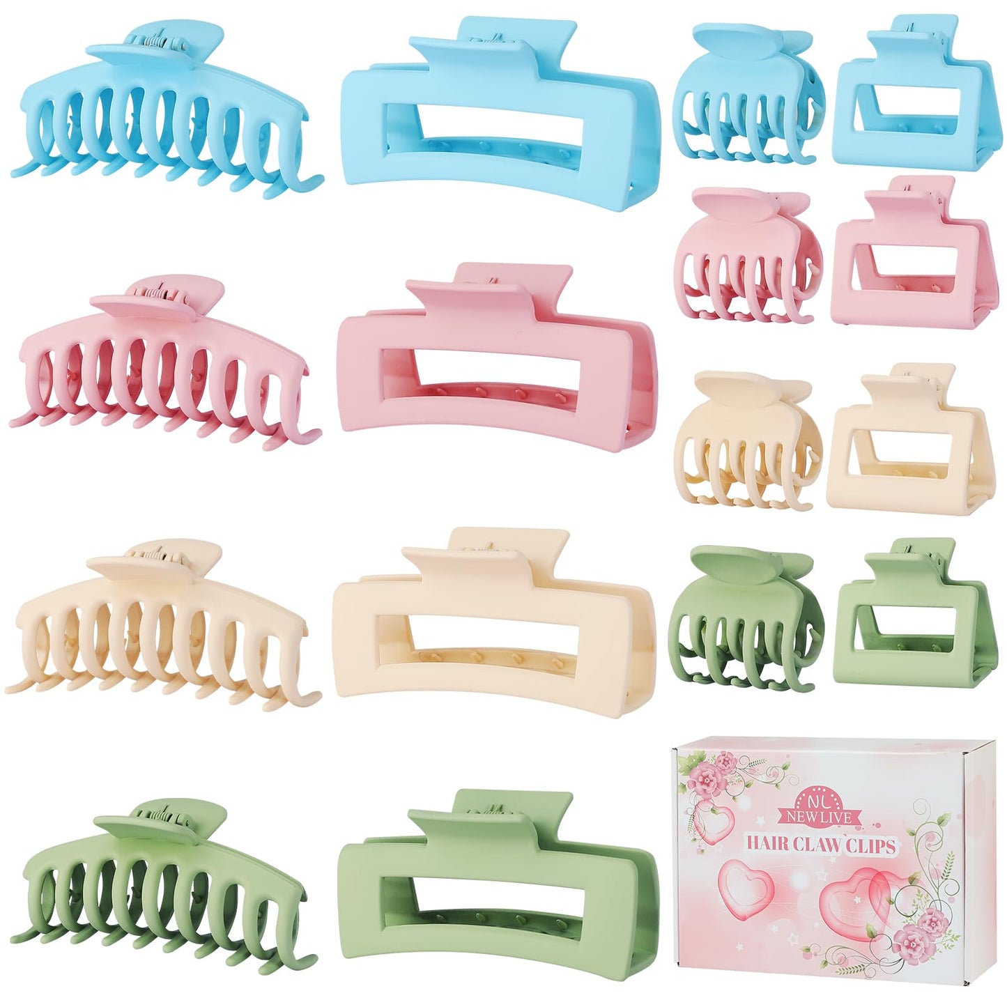 Hair Clips 16 Pcs for Women - Large and Small Matte Banana Clips for Thin, Thick, Curly Hair, Strong Hold Nonslip Hair Claws