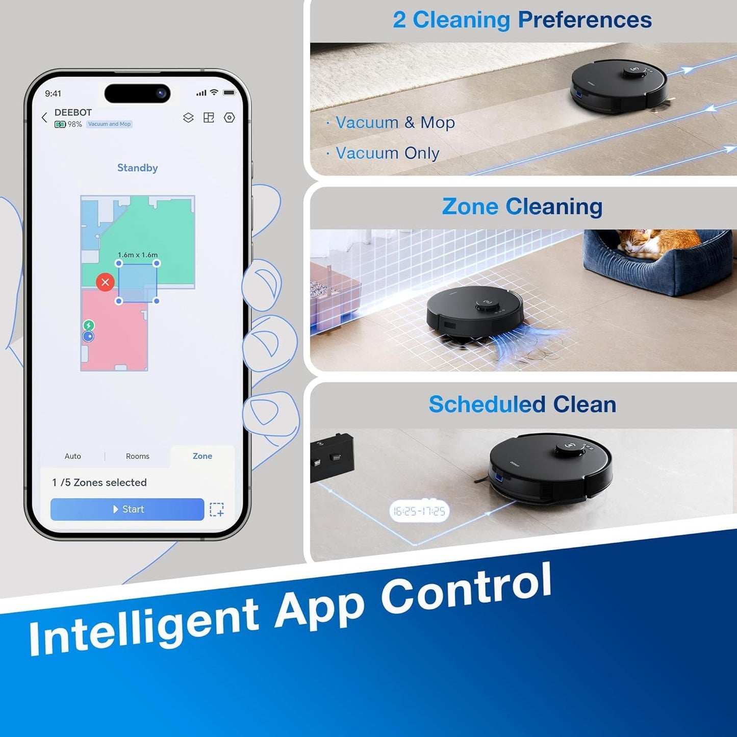 ECOVACS DEEBOT N20 Robot Vacuum Cleaner and Mop,8000Pa Strong Suction, ZeroTangle Brush, 300 Minutes Runtime,TrueMapping Intelligent Path Planning