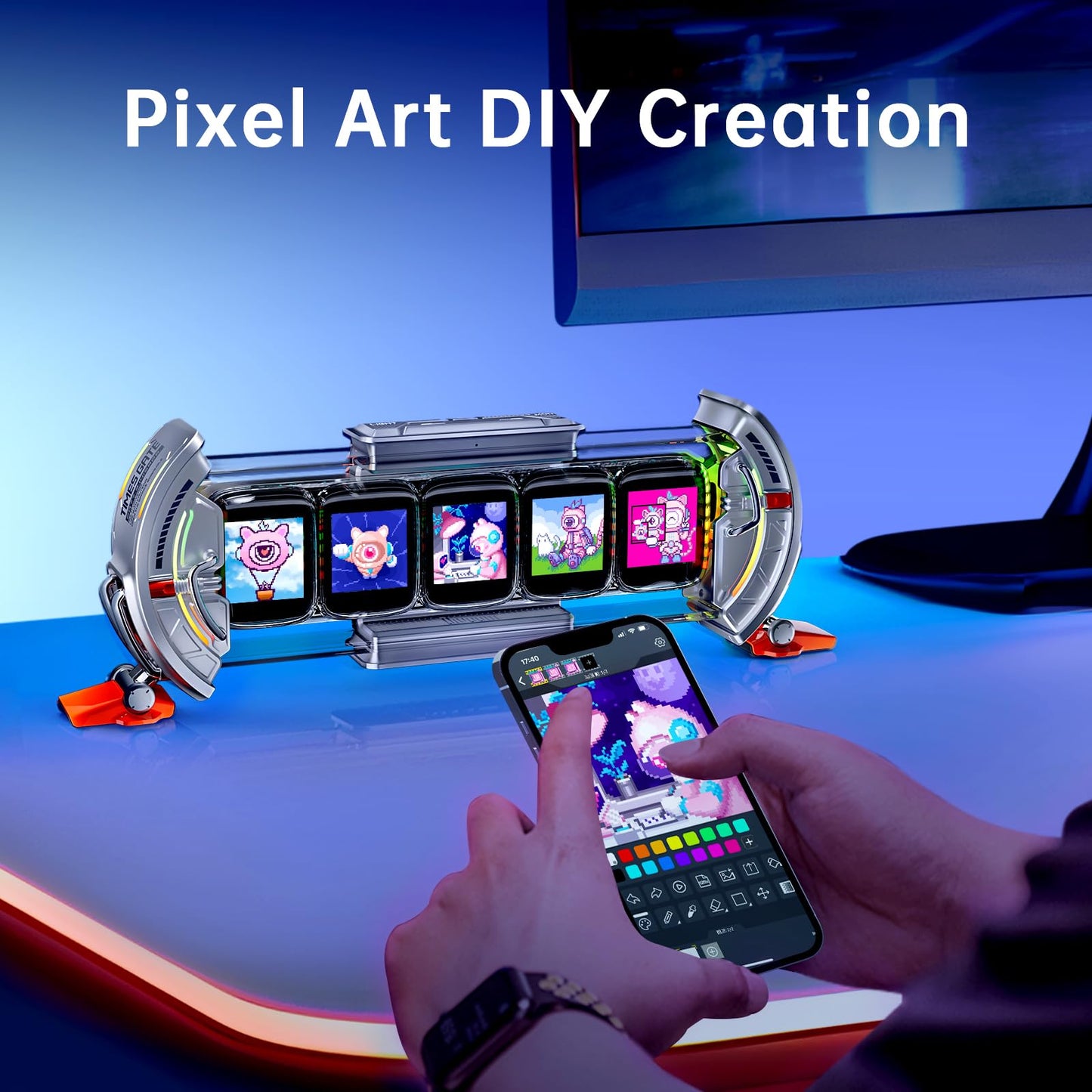 Divoom Times Gate - Cyberpunk Gaming Setup Digital Clock with Smart APP Control, WiFi Connect, RGB LED Display, Personalized Dashboard, Pixel Art for Gaming Room & Office Decor(Sliver)