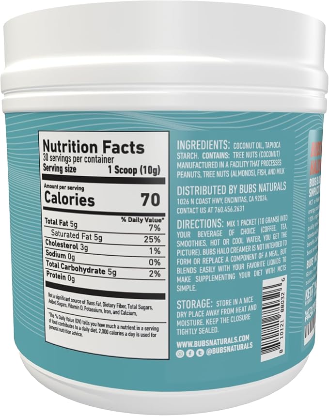 BUBS Naturals MCT Oil Powder - Medium Chain Triglycerides - Keto Vegan & Paleo Friendly - Healthy Coconut Fats + Low Carb - Dairy-Free Energy Source - Perfect for Coffee, Protein Shakes & Baked Goods