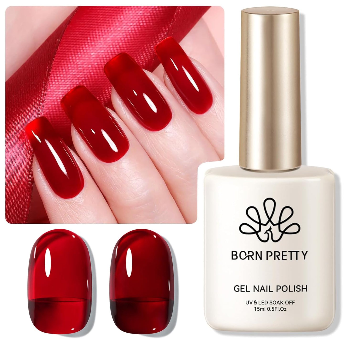 Born Pretty Jelly Burgundy Gel Nail Polish Christmas Jelly Red Gel Polish Sheer Wine Red Natural Translucent Soak Off Hema-Free Gel Polish Nail Art DIY 15ML