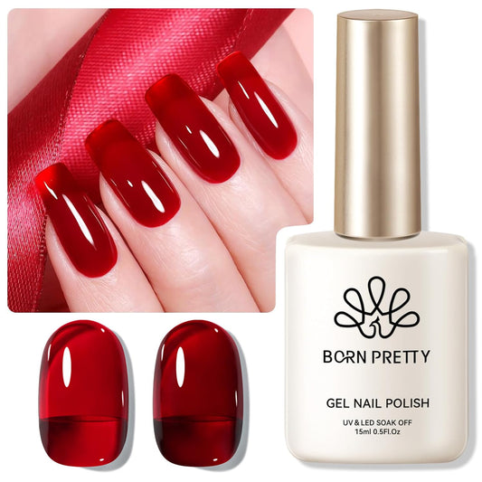 Born Pretty Jelly Burgundy Gel Nail Polish Christmas Jelly Red Gel Polish Sheer Wine Red Natural Translucent Soak Off Hema-Free Gel Polish Nail Art DIY 15ML