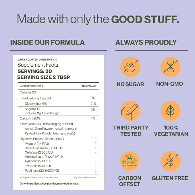 Hilma Daily Fiber and Digestive Enzymes, Fiber Supplement Powder with Prebiotics and Enzymes Formulated with Psyllium Husk and Acacia, Gluten Free, Vegan, FSA Eligible, Digestive Support, 30 Servings