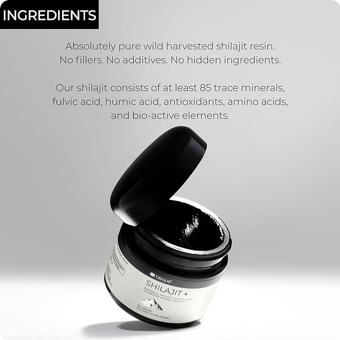 Blisque – Pure Himalayan Organic Shilajit Resin Supplement | Authentic and Natural | Golden Grade A | Contains Fulvic Acid and Trace Minerals | 60 Grams