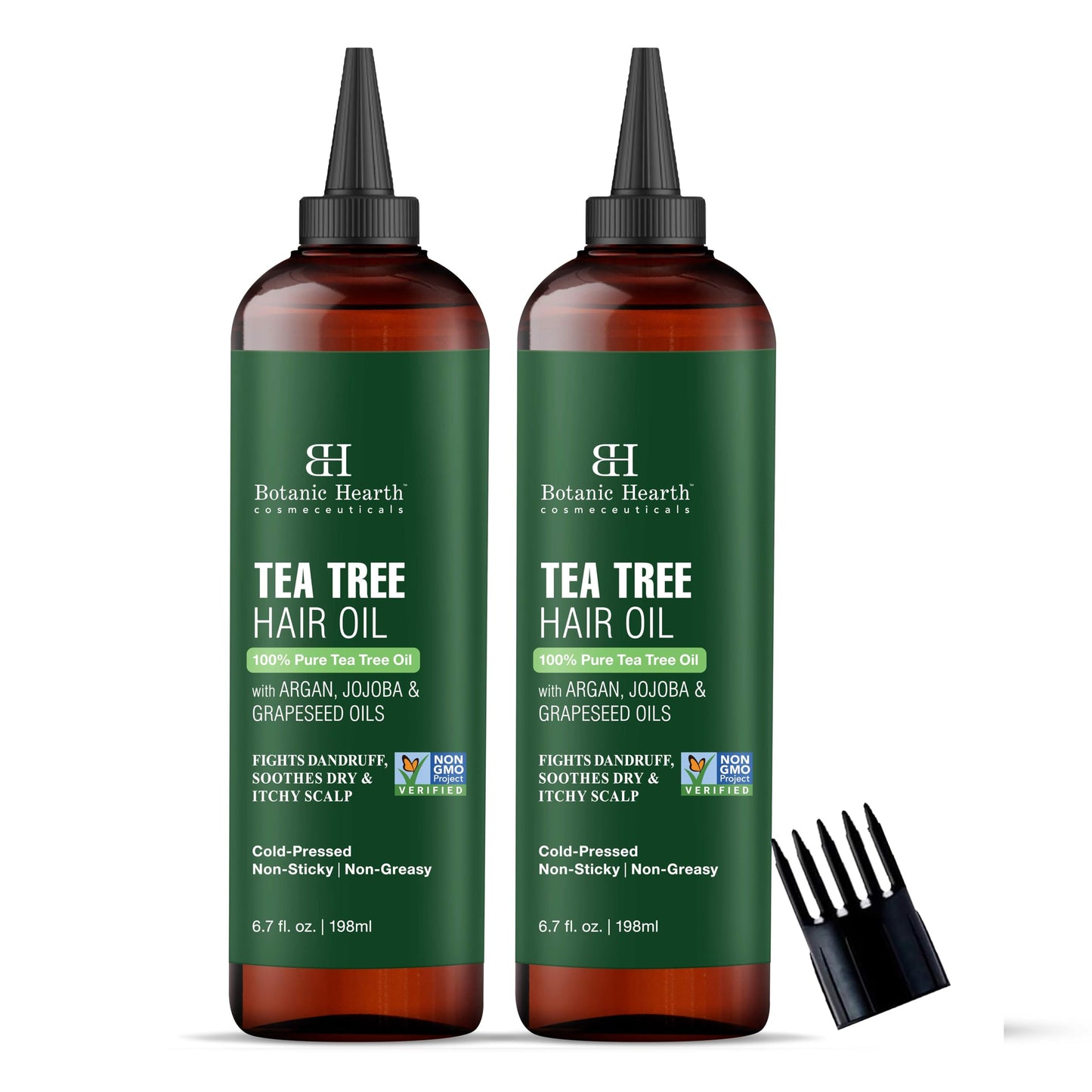 Botanic Hearth 100% Pure Tea Tree Oil for Hair (6.7 fl oz, Pack of 2) | Infused with Jojoba & Grapeseed Oils | Soothes Itchy Scalp & Fights Dandruff | Non GMO Verified
