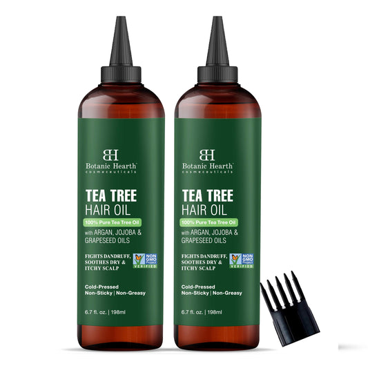 Botanic Hearth 100% Pure Tea Tree Oil for Hair (6.7 fl oz, Pack of 2) | Infused with Jojoba & Grapeseed Oils | Soothes Itchy Scalp & Fights Dandruff | Non GMO Verified