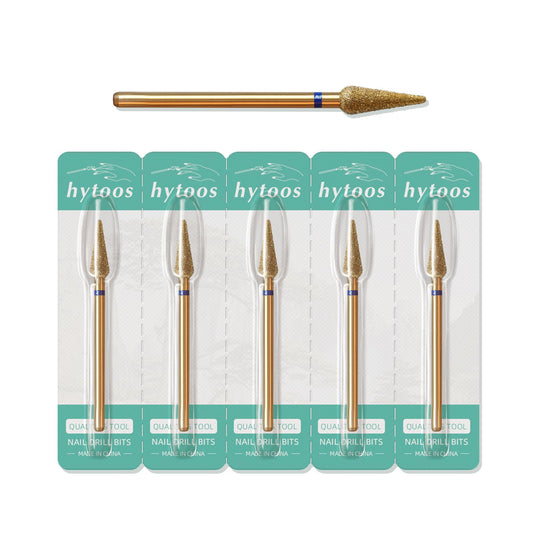HYTOOS 4mm Long Bud Cuticle Clean Nail Drill Bit, 5Pcs/Set Titanium Russian Diamond Nail Bits Professional Safety Under Nail Cleaner Burr for Cuticle Dead Skin, Electric Drill Accessories, Medium