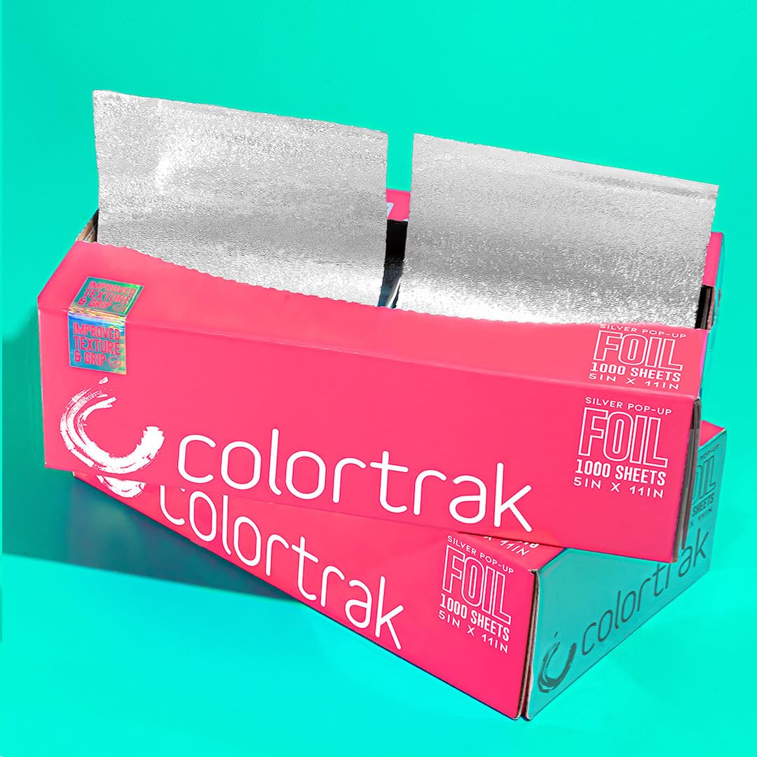 Colortrak Embossed Sheets Silver Aluminum Foil Pop-up Dispenser, 1000 Pre-cut Sheets Non-slip Textured Silver 5 x 11 Sheets for Hair Foil Coloring and Highlighting Sheet Applications