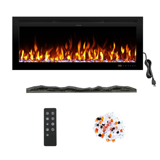 Kentsky 48" Electric Fireplace, Wall Mounted & Insert Electric Fireplace, W/Mixed Color Flame, Adjustable Brightness & Speed, 0-8H Timer, Thermostat, 750w/1500w, Balck