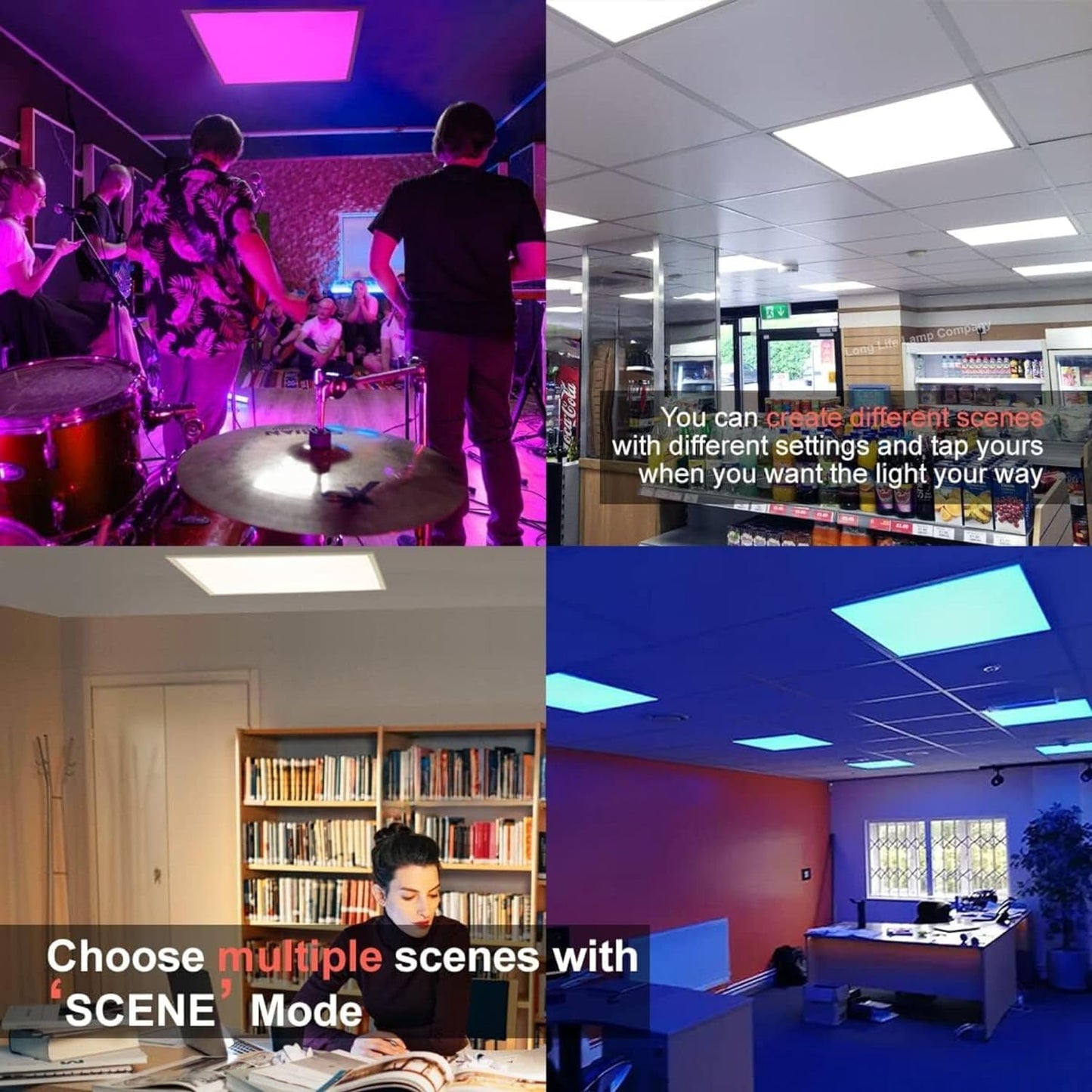 2x2 FT LED RGBW 5000K Multicolor Flat Panel Light Remote & App Controlled 40W 4400lm Color Changing LED Panel Light Smart Wi-Fi Drop Ceiling Light with Alexa/Google Assistant (4 Pack)