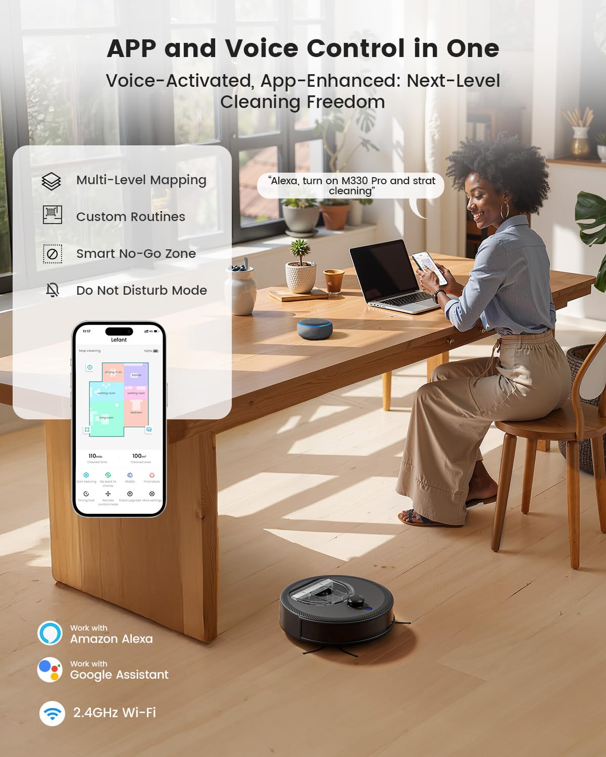 Lefant LiDAR Robot Vacuum and Mop, 450ml Visible Dustbin, Upgraded 190° PSD Obstacle Avoidance, Customized Cleaning, Multi-Floor Mapping, 150 Mins Runtime, WiFi/Alexa/APP, Pet Hair & Carpets, M330 Pro