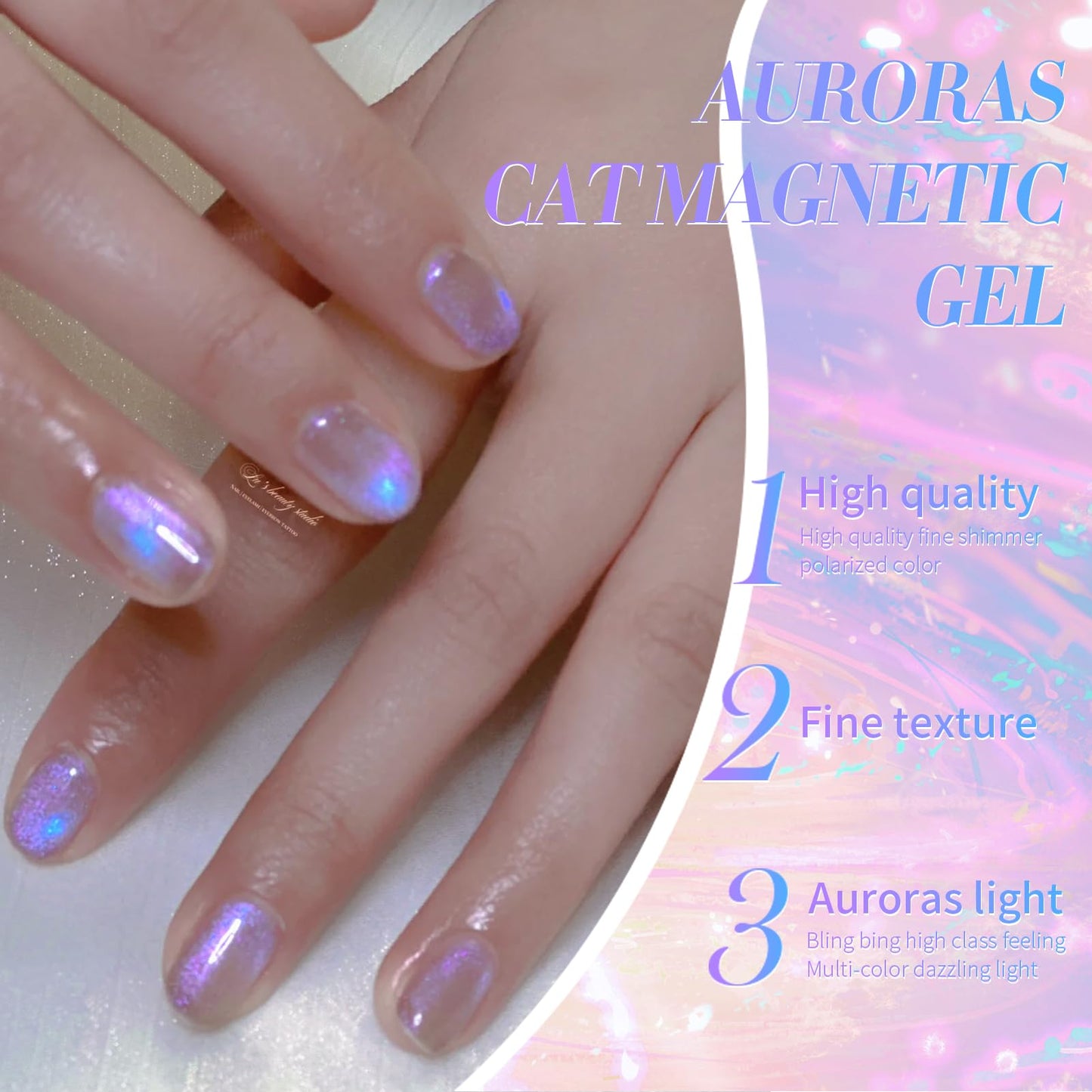 Born Pretty Cat Magnetic Eye Gel Nail Polish, Purple Auroras Cat Magnetic Gel, Mermaid Shiny Effect Soak Off Nail Art Salon Manicure Home Gift 15ml