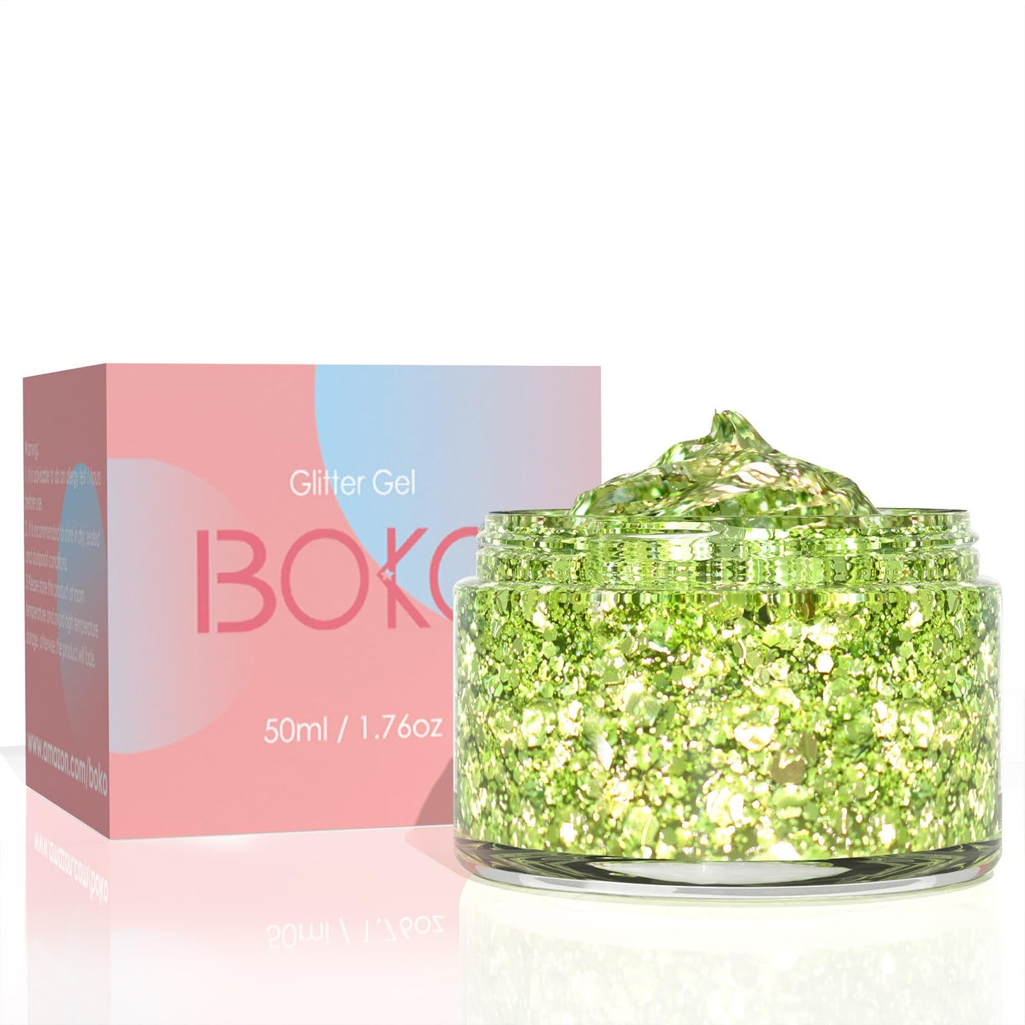 Boko 50ML Body Glitter Gel, Green St. Patrick's Day Mermaid Chunky Glitter for Face Hair Body Sparkle Makeup, Face Glitter Sequins for St. Patrick's Day Coachella Concert Party Rave Accessories