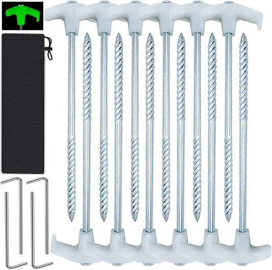 Metal Stake, 9.8-inch Heavy-Duty Luminous Tent Camping pop-up Tent Stake, Spiral Stake, Screw in Tent Stake, Suitable for Camping Tents, shelter Tents, Canopy Tents, Garden Terrace Tents