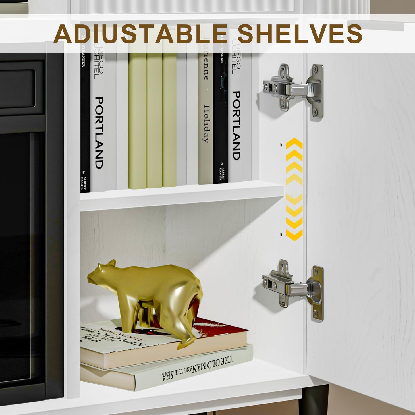 OLD CAPTAIN Electric Fireplace, 50" Electric Fireplace TV Stand, Fireplace Console with Curved Profile Design, Modern Entertainment Center with Storage, Media Console with Fireplace, White