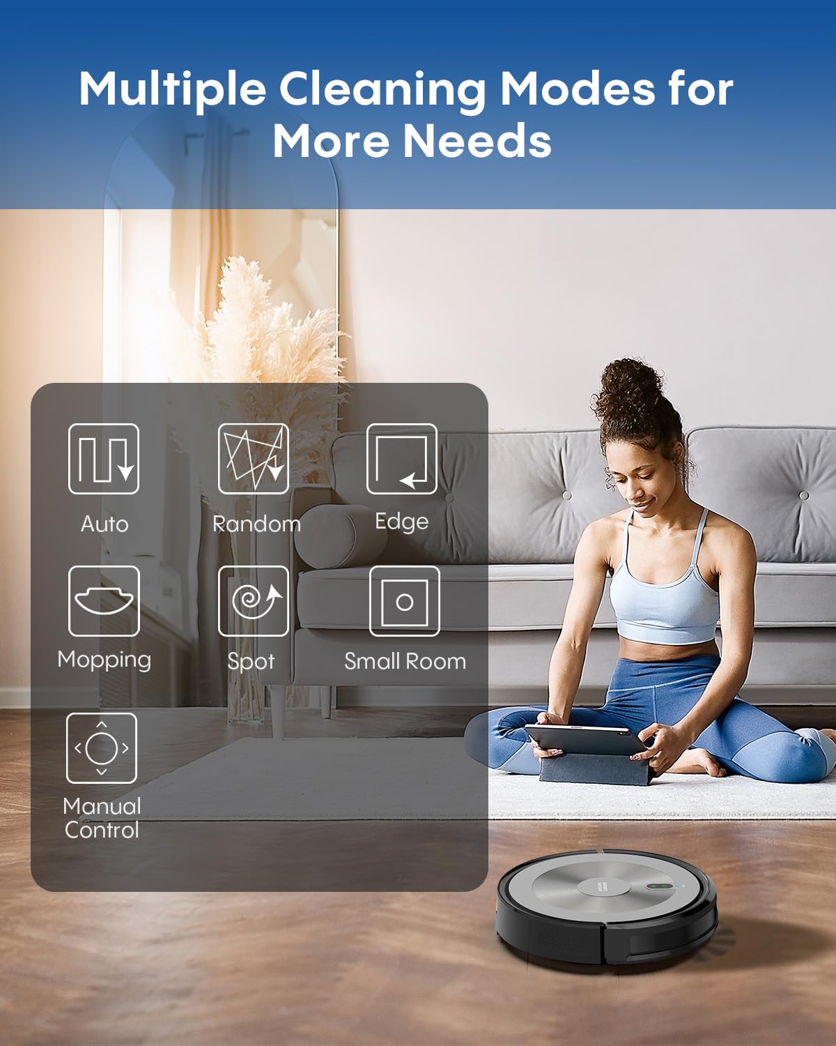 AZQQ Robot Vacuum and Mop - Robotic Vacuums Cleaner 3000 Pa Strong Suction, Smart Efficient Navigation, Automatic Recharge, Anti-Fall, 6 Cleaning Modes, Pet Hair Removal, App/Alexa/Voice Control