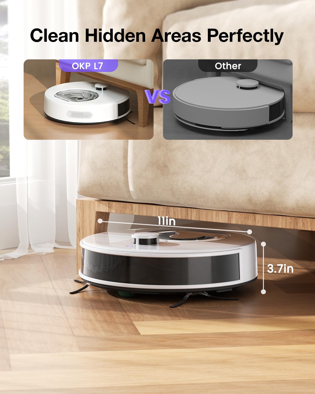 OKP Robot Vacuum with Mapping, 6000Pa Power Suction, LiDAR Navigation, Robot Vacuum and Mop Combo for Hard Floors and Pet Hair Pick Up, WiFi/App/Alexa Control, Smart No-Go Zone, L7