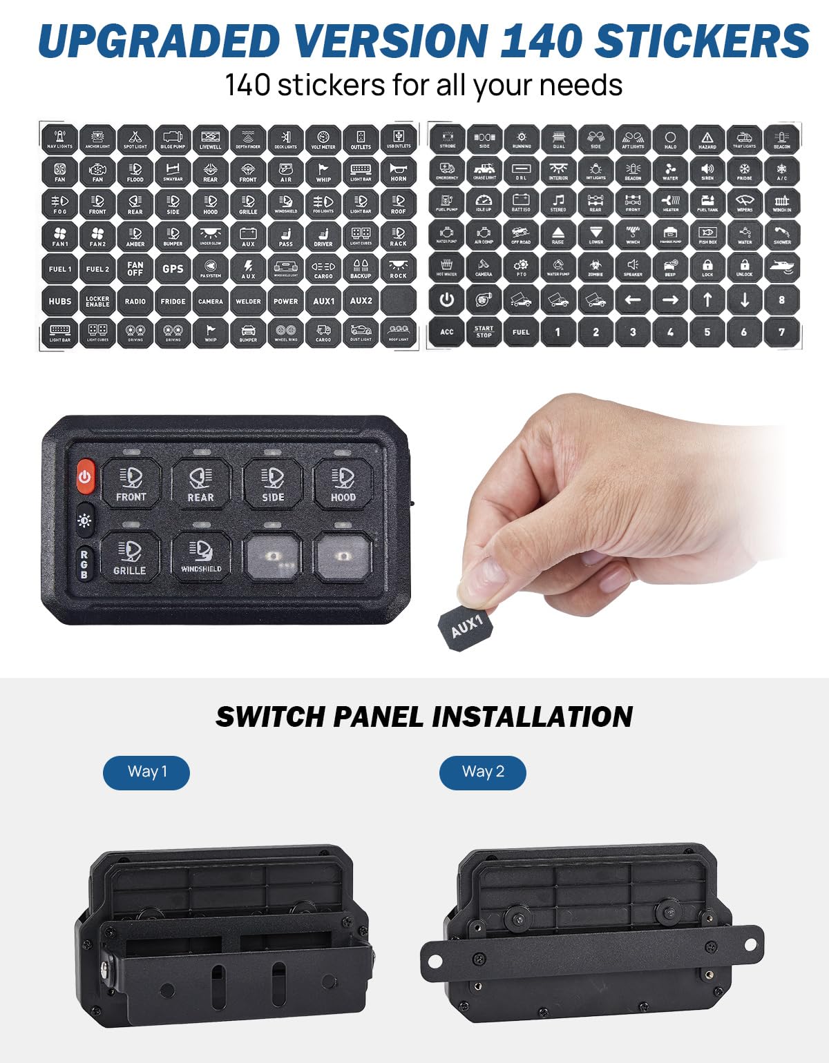 JOYTUTUS Wireless RGB 8 Gang Switch Panel 5-Level Brightness 8 Colors Universal Circuit Control Relay System Box with Toggle Momentary, Offroad Light Switch Panel Pod for Truck Boat UTV SUV Pickup