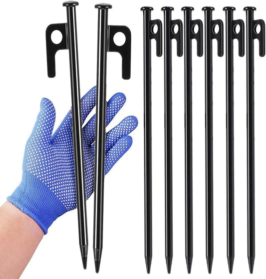 8 Pack 8 Inch Tent Stakes Heavy Duty Camping Stake Forged Steel Tent Pegs Steel Tent Spikes for Camping, Yard Decoration, Snowfield, Picnic Unbreakable and Inflexible (8 PCS 8 Inches Black)