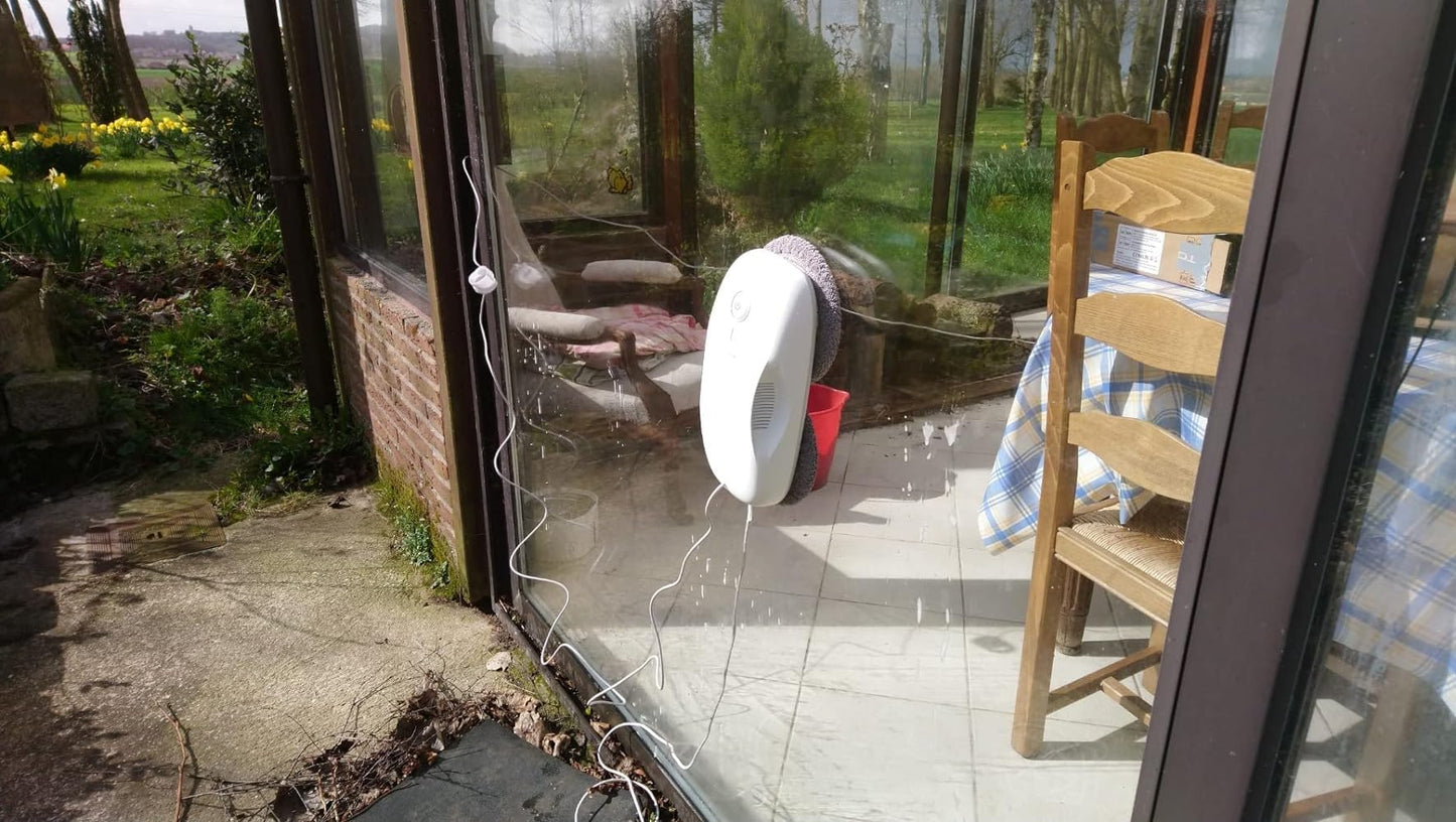 Tosima W3 Window Cleaning Robot - Dual Direction Auto-Spray Smart Window Cleaner with Triple Safety System, Smart Navigation, Remote Control, for All Smooth Surfaces, with 12 Rags, White