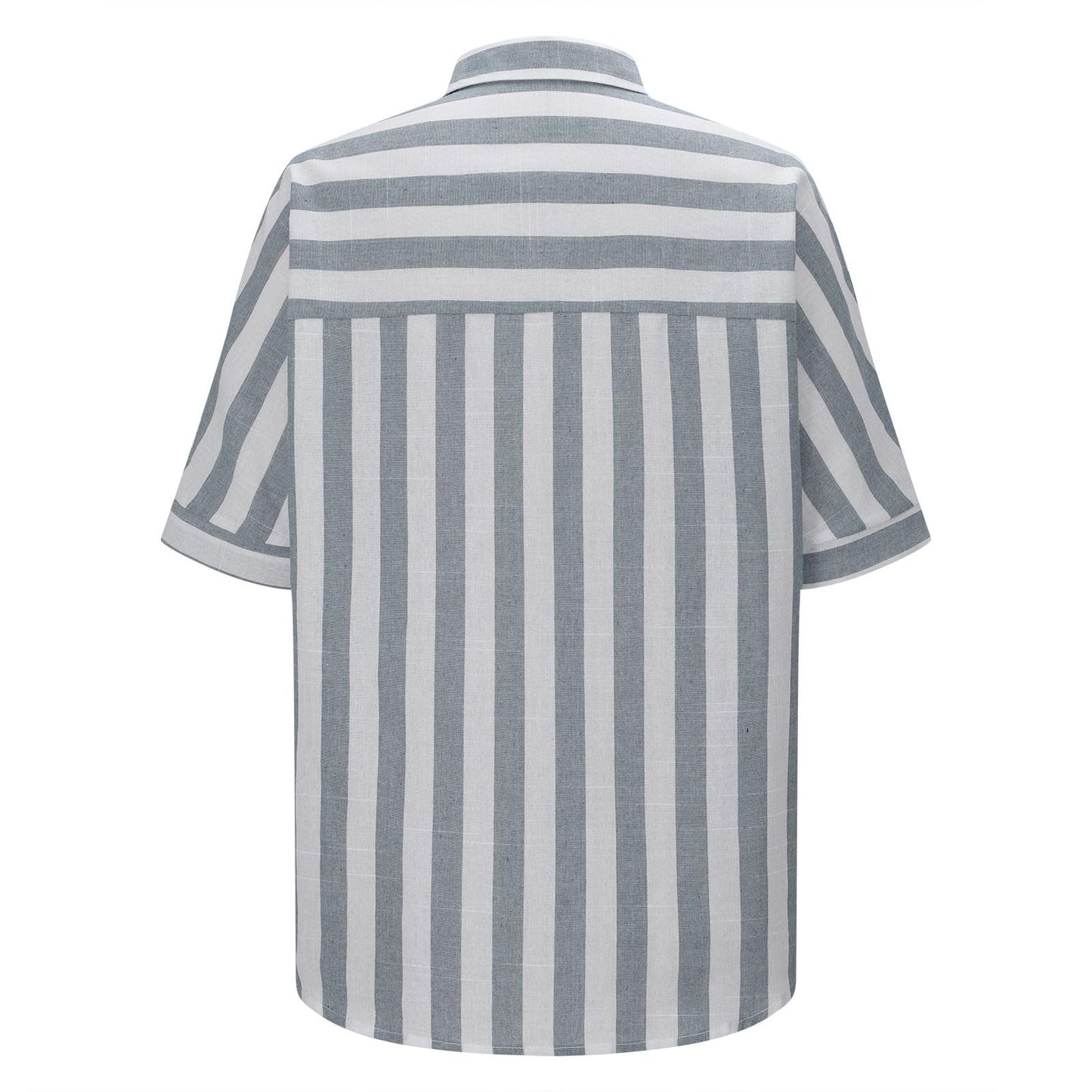 FOCLMP Women Striped Button Down Shirts Cotton Linen Blouse Tops Short Sleeve Collar Guaze Shirt Trendy Vacation Work Clothes Shirts for Women Plus Sized Gray L