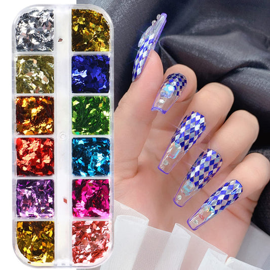3D Sparkly Glitter Nail Art Sequins, Holographic Rhombus Shape Glitters Nail Flakes, 12 Colors Rhombus Nail Art Glitter Design for Women Resin Nail Art Tips, DIY Shiny Fingernail Crafts Decorations