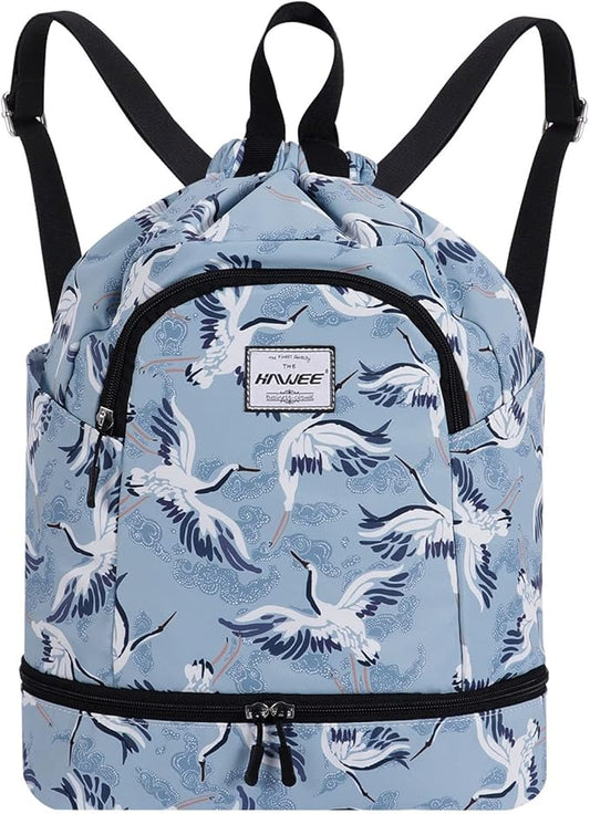 Dry Wet Drawstring Backpack with Shoe Compartment for Women Adjustable Gym Bag