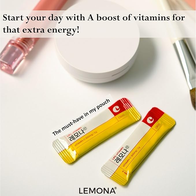 LEMONA Official Vitamin C 500mg, 70 Sticks Immune Support Supplement On-The-Go Vitamin C Individual Packets B6, B2, Easy to Take Daily Energy Boost Korean Food Snack Lemon (70 * 2g)