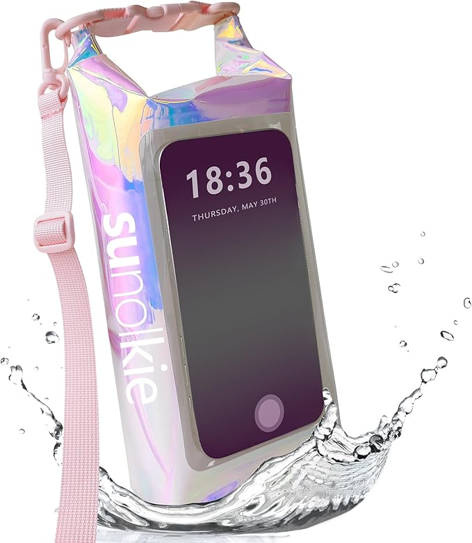 IP68 Waterproof Dry Bag 2L - Roll Top Waterproof Backpack - Waterproof Pouch for Phones Up to 7"/Pouch - Essential for Camping, Swimming, Beach, Fishing, Rafting Trips - Iridescent