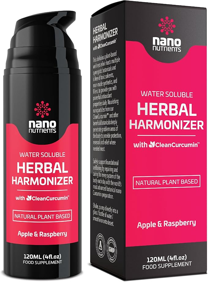 Herbal Harmonizer with CleanCurcumin(TM) - Multi Botanical Antioxidants Supplement - Water Soluble - Nano Curcumin - Holistic Wellness Defender - Healthy Drink Mix (4 fl.oz, Apple and Raspberry)
