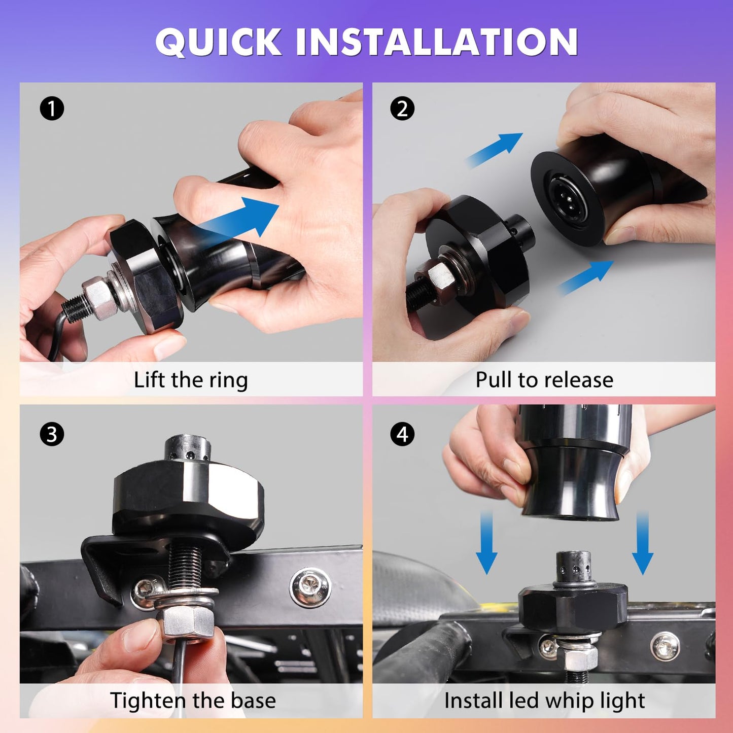 Bevinsee 2PCS 3FT Fat Whip Lights for UTV ATV, Spiral RGB Chasing/Dancing LED Whip Lights with APP & Remote Control, Antenna Lighted Whips for RZR SXS Can-Am Dune Buggy Offroad Truck