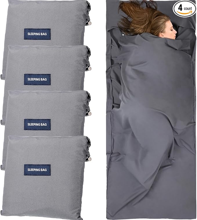 Preboun 4 Pcs Sleeping Bag Liner Ultralight Adult Sleep Sack Travel Camping Sheets Self Tan Sleep Sack Lightweight Sleeping Bags for Adults and Kids Hotels Camping Hiking Backpacking Bed