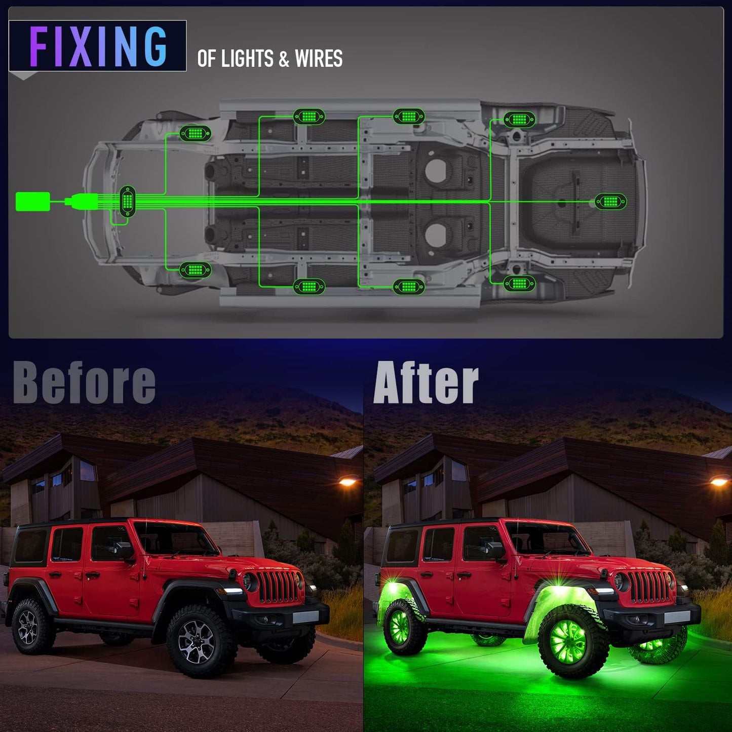 Honalia LED Rock Lights for Trucks 10 Pods, RGB Truck Rock Lights Kits with App Control for ATV UTV RZR