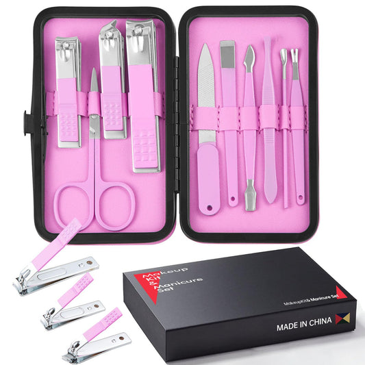 10 Piece Nail Kit, Manicure Kit, Nail Care Kit For Women, Manicure Pedicure Set, Nail Clippers Toenail Clippers Kit, Professional Manicure Kit Pedicure Kit, with Luxurious Travel Case - Rose Red