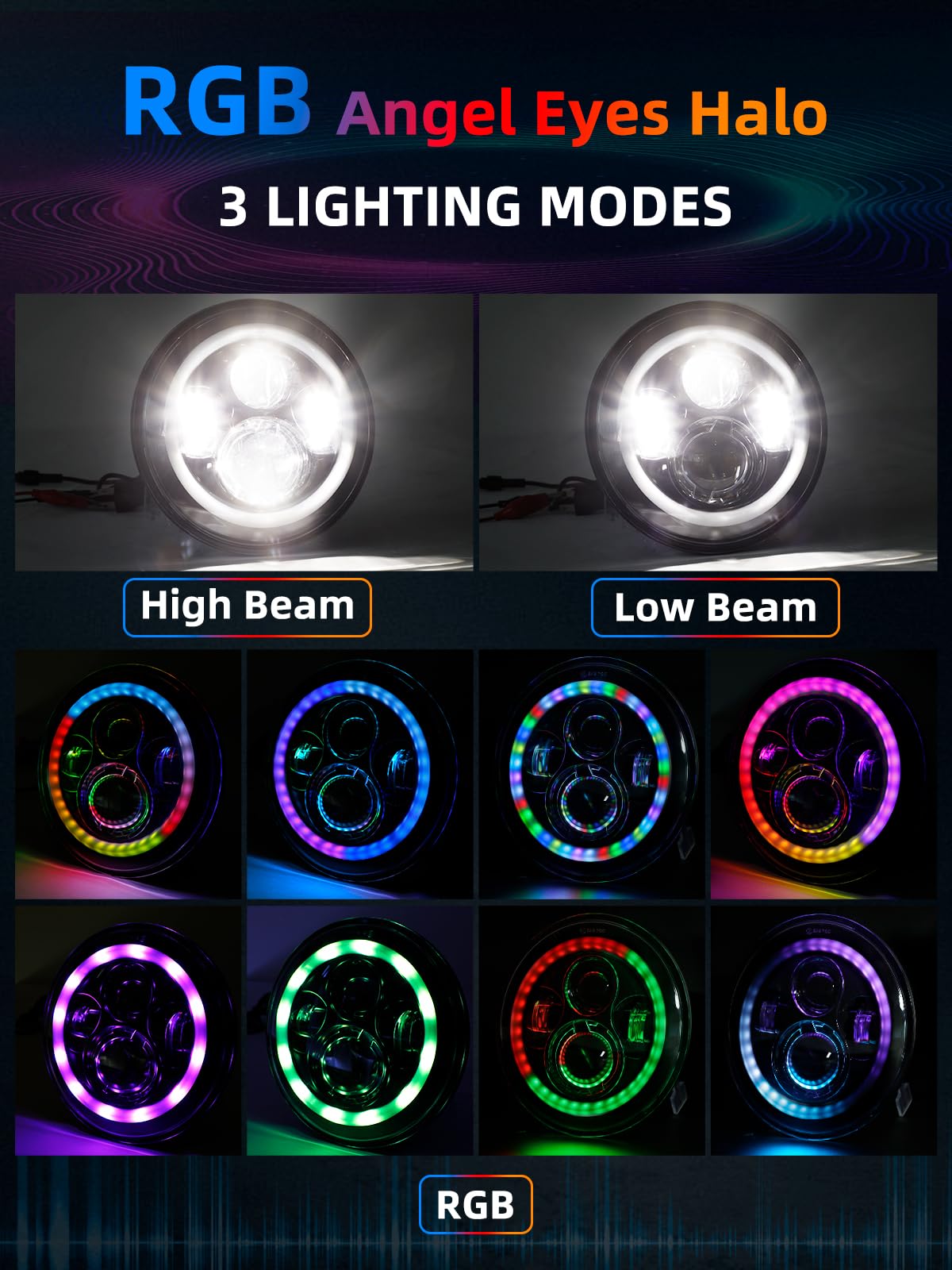 VI9000 7 inch Led Headlights Round with White DRL RGB Halo Turn Signal DOT Approved H6024 Led Headlights Compatible with Jeep Wrangler JK TJ CJ & Miata & Chevy S3 & Hummer H1, Plug and Play (Pair)