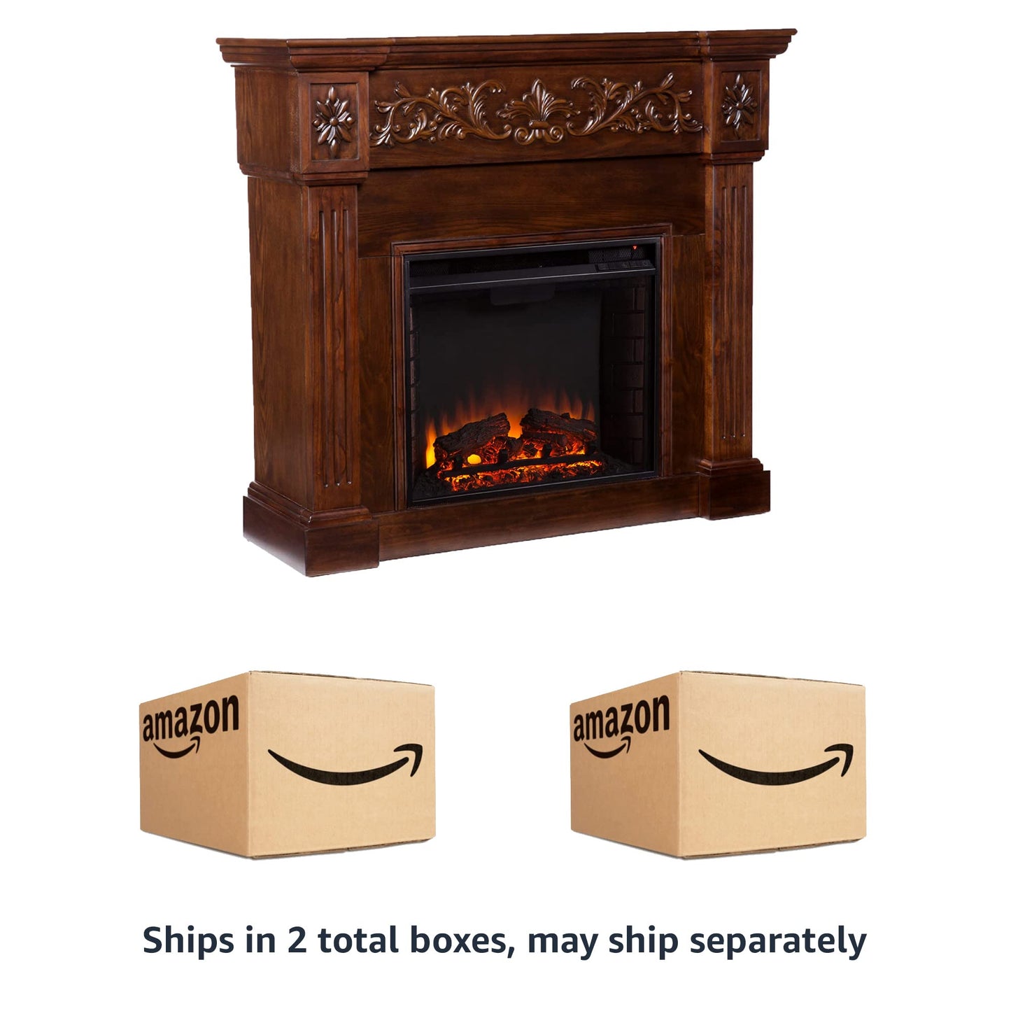 SEI Furniture Calvert Electric Carved Floral Trim 44" Fireplace, Espresso (AMZ8729EF)