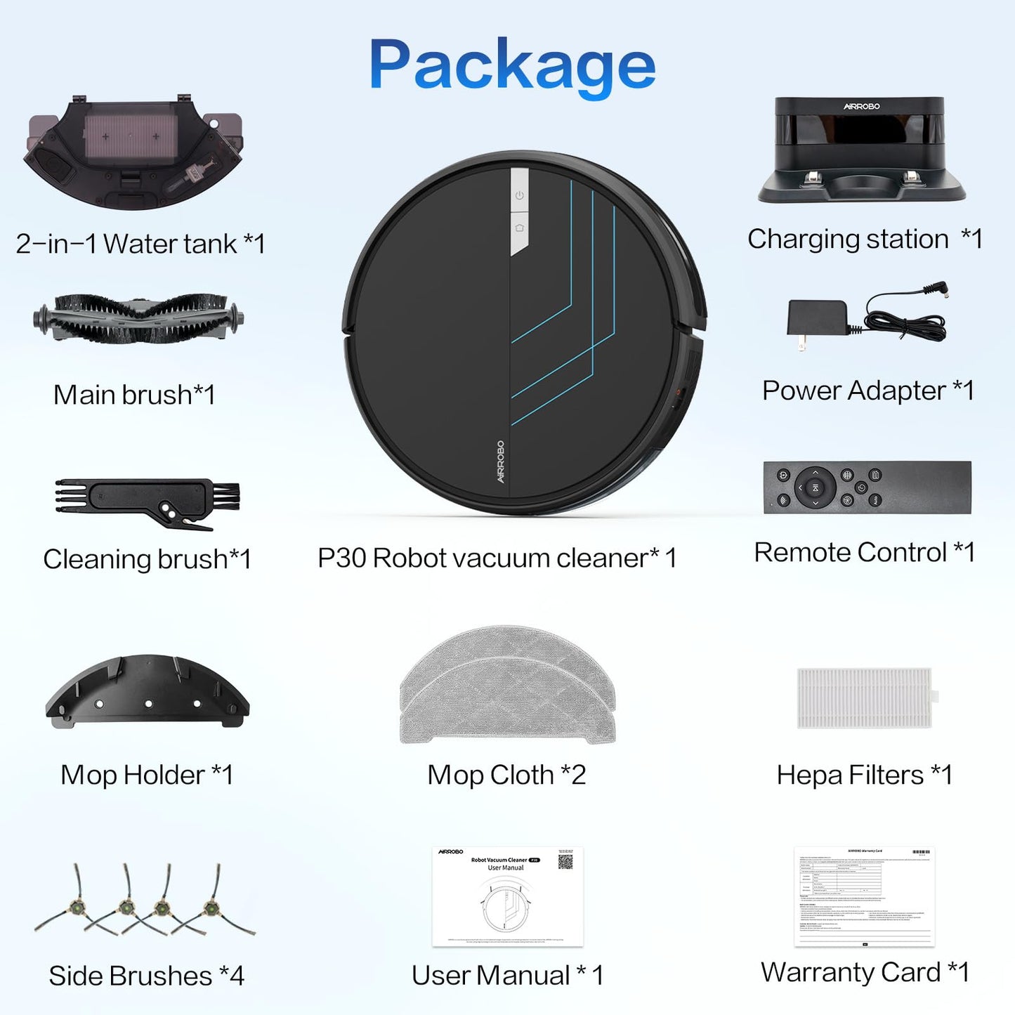 AIRROBO Robot Vacuum and Mop, 3000Pa Powerful Suction Robot Vacuum Cleaner with Self-Charging, Wi-Fi/App/Voice Control, Advanced Obstacle Avoidance, Slim Design, Ideal for Pet Hair, Hard Floor,Carpet