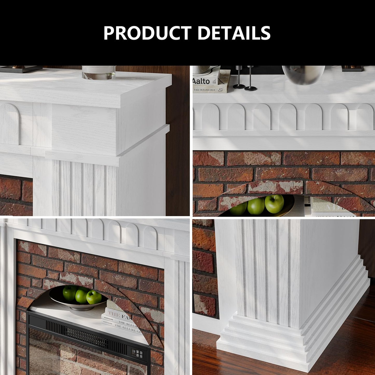 44" Electric Fireplace Mantel, TV Stand with Freestanding Electric Fireplace, Stacked Stone Surround Fireplace Heater with Remote Control, Adjustable 3D Flame Fireplace for Living Room Bedroom