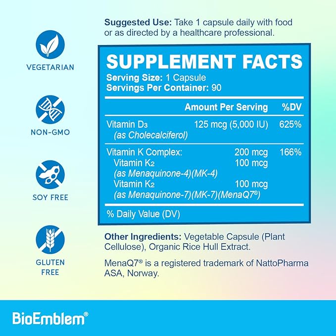 BioEmblem Triple Magnesium Complex 180 Capsules with Vitamin D3 K2 90 Capsules