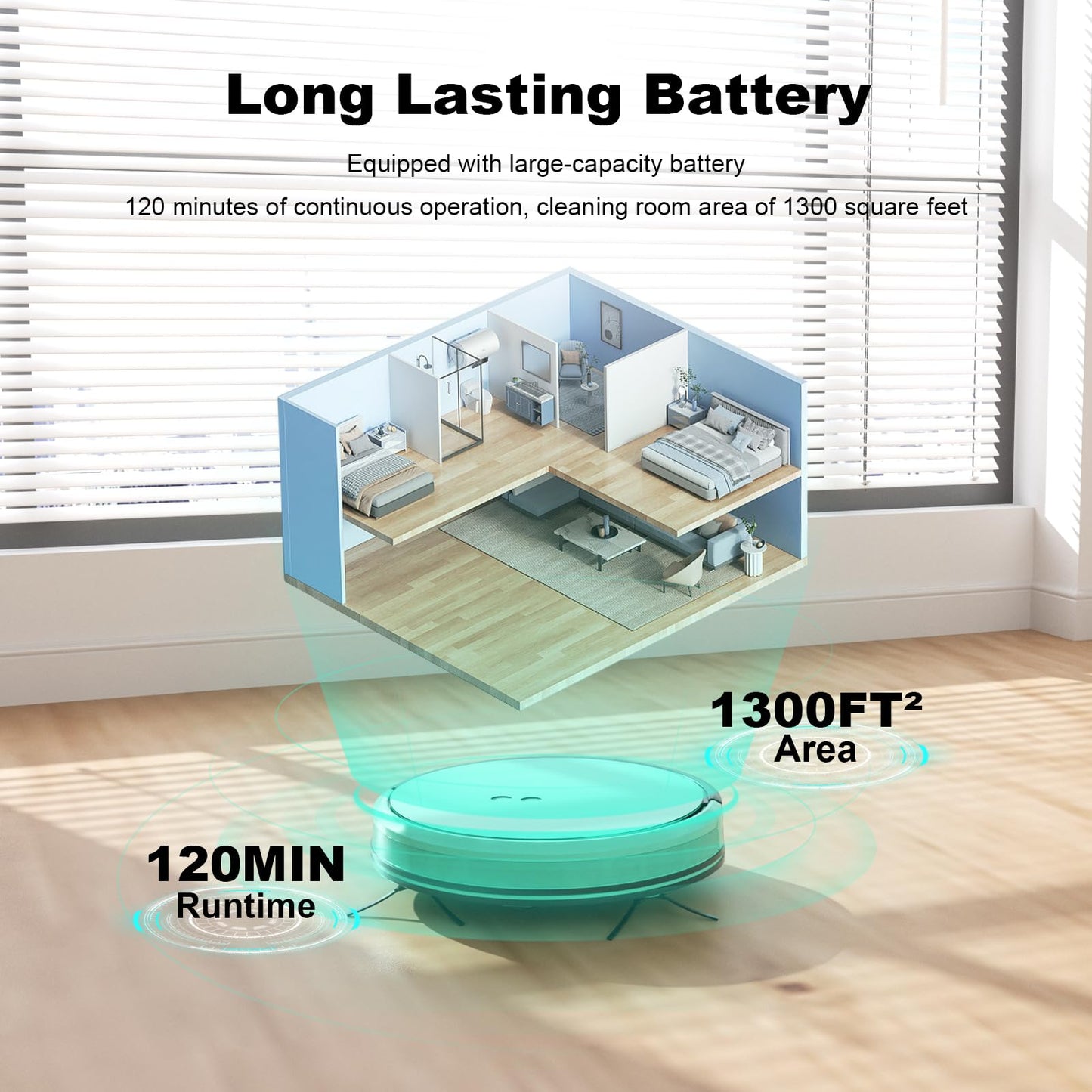 TECBOT S1 Robot Vacuum Cleaner Slim 120Mins Runtime 2-in-1 Robot Sweeping or Mopping Self-Charging WiFi&App&Remote Control Robotic Vacuum Cleaner for Home Pet Hair Hard Floors,Blue