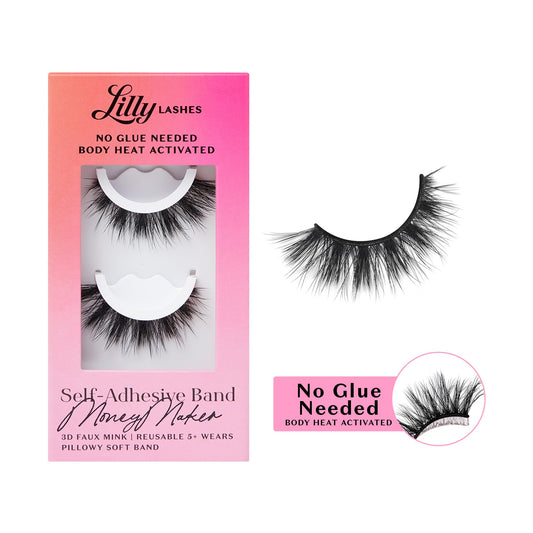 Lilly Lashes 3D Self Adhesive Eyelashes, No Lash Glue Needed, Body Heat Activated Press on Lashes, Reusable Self Adhesive Eyelashes Up to 5x, Easy to Apply & Remove (MoneyMaker)