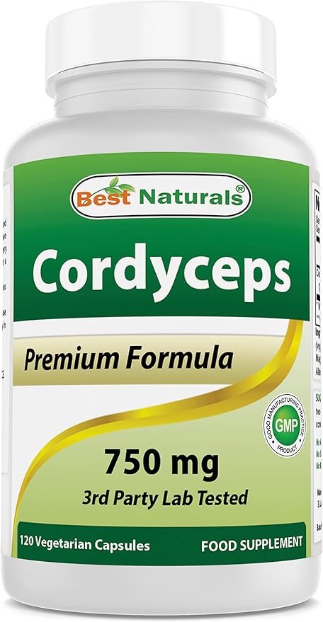 Best Naturals Cordyceps Sinensis Mycelium Mushroom Powder 750 mg 120 Veggie Capsules
