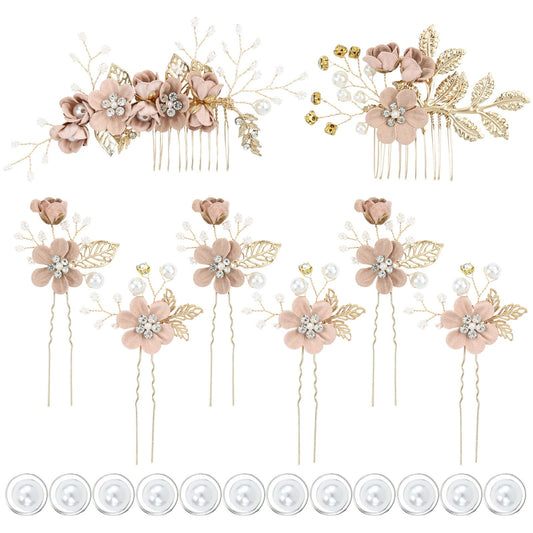 inSowni 20 Pack White Dusty Pink Blue Flower Bridal Wedding Hair Side Combs+Flower Hair Pins+Twist Spiral Pearl Hair Pins Floral Hair Pieces Headpieces Accessories for Brides Bridesmaids Women Girls