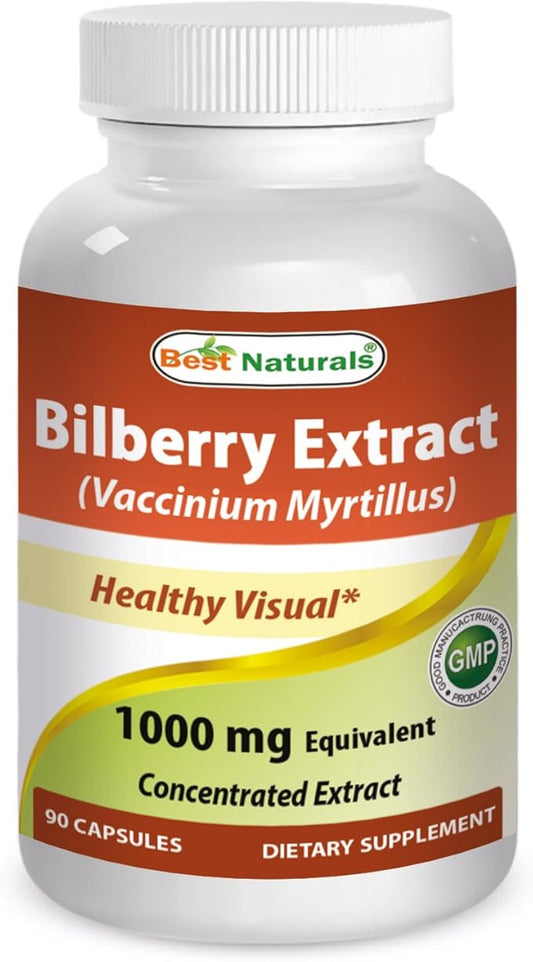 Best Naturals Bilberry Extract 1000mg Capsule (Non-GMO) Supports Healthy Vision, 90 Count