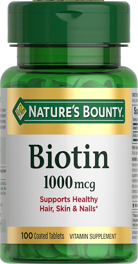 Biotin by Nature's Bounty, Vitamin Supplement, Supports Metabolism for Cellular Energy and Healthy Hair, Skin, and Nails, 1000 mcg, 100 Tablets