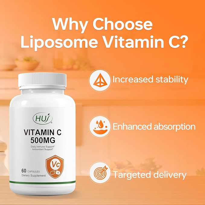 HUJ Vitamin C 500mg, Immune and Antioxidant Support, 60 Capsules