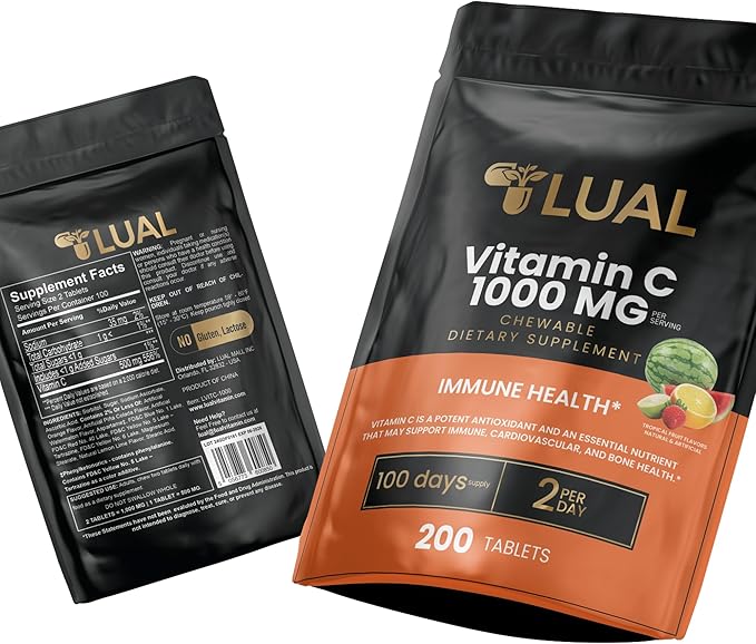 LUAL Vitamin C Chewable Tablets Dietary Supplement, Tropical Fruit, 1000 mg, 200 Count