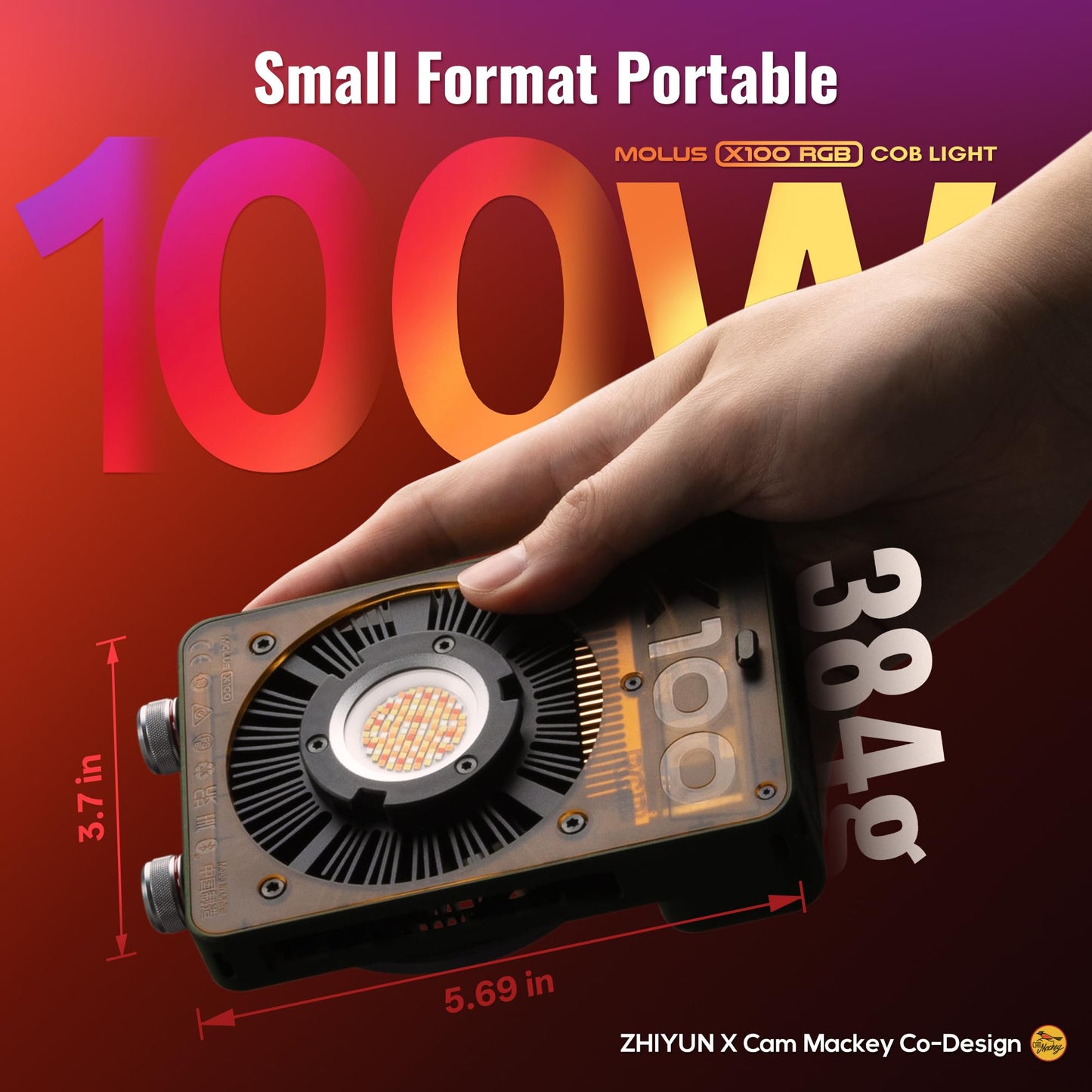 ZHIYUN MOLUS X100 RGB PRO 100W Video Light [Official] V2 Upgraded Version Professional Photography Lighting Portable Continuous Output Lighting 2500K~10000K CRI≥95 TLCI≥97 Only 384g for Youtuber TT