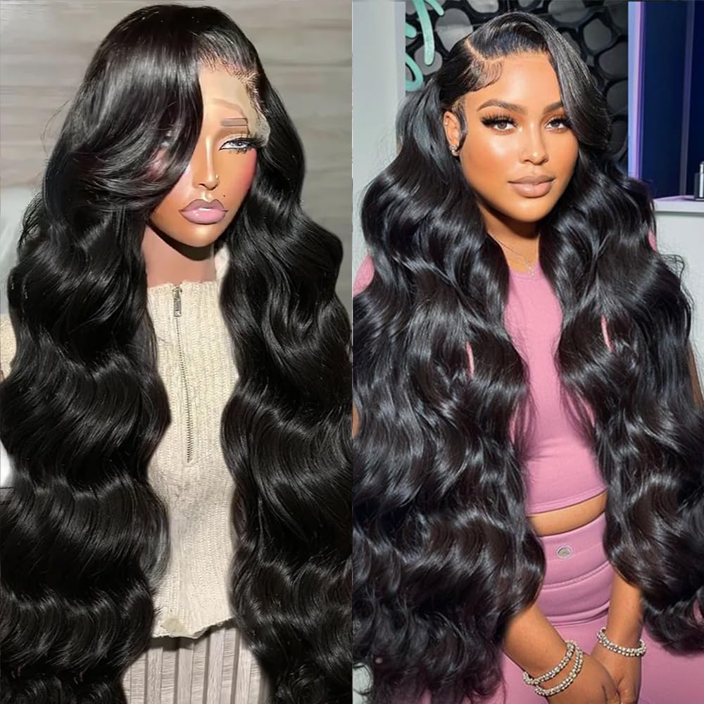 13x4 Body Wave Lace Front Wigs Human Hair For Black Women Hd Lace Front Wigs Human Hair Pre Plucked Bleached Knots with Baby Hair 180% Dentisy GluelessTransparent Lace Wig Brazalian Virgin Hair